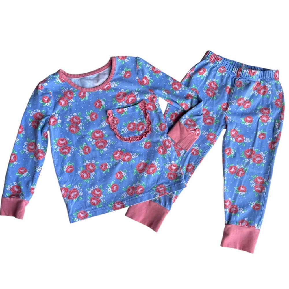 Serendipity Floral Blue and Pink Girls 2 Piece Long Sleeve Shirt and Pants Set